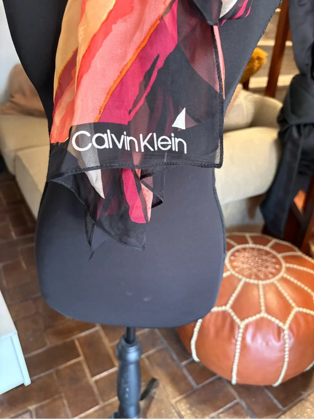 Calvin Klein Men's Multicolor Striped Scarf - Red, Pink, Orange, Black